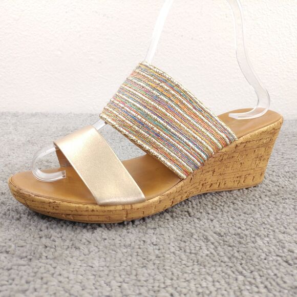 Italian Shoemakers Platform Sandals Womens Size 6 Shoes Multicolor Brown Slip On - Picture 9 of 10